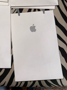 Apple White Paper Gift Bag with Silver Logo - Set of 1